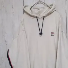 フィラ　パーカー　ホワイト　ネイビー　古着女子　フルジョ　スポーツミックス