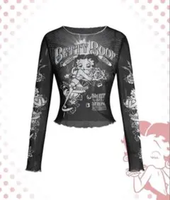 BettyBoop ベティちゃん シアー長袖Tシャツ 透け感 sexy ブラックのサムネイル