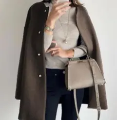 ブラウン ノーカラーコート アウター　Mサイズ