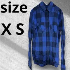 ✨海外古着✨青と黒のチェック柄 レディース長袖シャツ