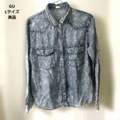 【美品】GU デニム風 長袖シャツ レギュラーカラー Lサイズ ブルー系のサムネイル