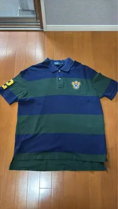 希少XXL 90s ラルフローレン エンブレム刺繍 ボーダー ポロシャツ 紺 緑