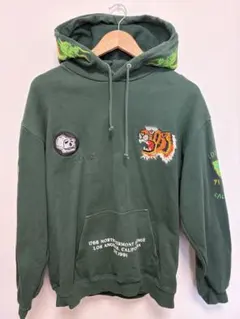 虎刺繍ダークグリーンパーカー エクストララージ