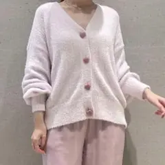 ジェラートピケ フェザーリブカーディガン ピンク ハートボタン