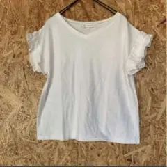 ROPE PICNIC 半袖Tシャツ 袖フリル　 ホワイト Vネック