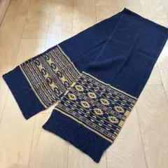 ネイビー　ゴールド　ニットマフラー