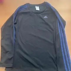 adidas 長袖Tシャツ L 黒/青 ストライプ