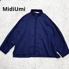 ミディウミ midiumi長袖 シャツ ブラウス ネイビー ドット 水玉 紺 