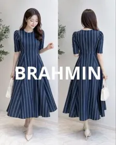 【極美品】BRAHMIN ストライプ 半袖 ロングワンピース　38のサムネイル