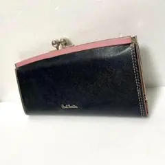 Paul Smith ポールスミス 長財布 がま口 黒/ピンク サフィアーノ