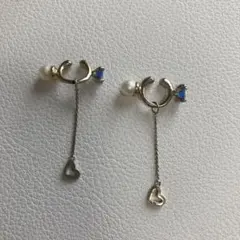 パールと青いストーンのイヤリング