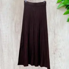 ☆グレイル (M) ニット ロングプリーツスカート フレアシルエット ブラウン