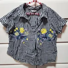 mysty woman ギンガムチェック 花柄刺繍 半袖ブラウスのサムネイル