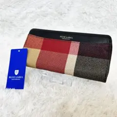 ブルーレーベルクレストブリッジ 長財布 ラウンドファスナー チェック黒赤
