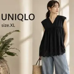 新品　タグ付き UNIQLO コットンエンブロイダリーブラウス XL
