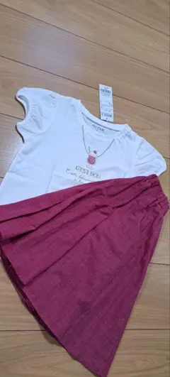 新品　エニィファム　ネックレスTシャツ&ピンク系スカート