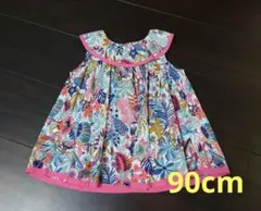 sense of wonder リバティ チュニック フリル衿 赤系 90