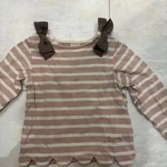 petit main リボン付きストライプTシャツ 90
