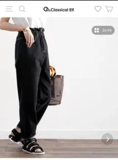 クラシカルエルフスタイルアップハイウエストギャザーテーパードパンツＬブラック