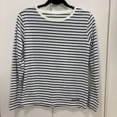 mont-bell 長袖ボーダーTシャツ L 白/ネイビー
