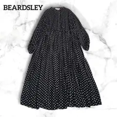 ♡極美品♡ビアズリー ドットギャザーワンピース マキシ丈 黒×白