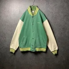 VINTAGE ブルゾン　スウェット生地　フルボタン　緑　ベージュ　コロンビア