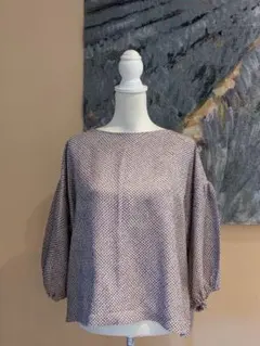 正絹　絞り模様　紫　着物リメイク　トップス　プルオーバー　七分袖