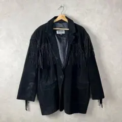USA古着 レザージャケット フリンジ ビッグサイズ ブラック vintage