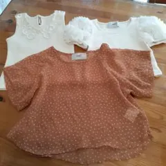 スナイデルガール　110　白トップス２枚・くすみ水玉オレンジトップス３点セット