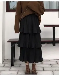 SHEIN レイヤーフリル ブラックロングスカート　Mサイズ