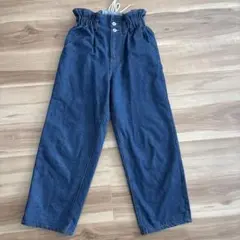 ダークブルー ハイウェストワイドデニムパンツ