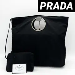 【希少美品✨】 プラダ ハンドバッグ ポーチ付き メタルハンドル ブラック 黒