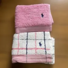 POLO RALPH LAURE ピンク無地&チェック柄　ハンドタオル2枚セット