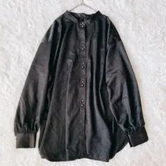 クラシカルエルフ シャツ ブラウス 長袖 黒 バンドカラー ストレッチ（M）