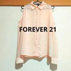 FOREVER 21 オープンショルダー シアー ブラウス ピンク パール