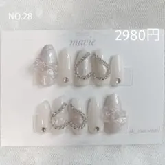 オーダーネイルチップ マグネット ホワイト ハート リボン ガーリー 量産型