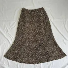 vintage 小花柄フレアスカート 2XL ブラウン ピコレース 森ガール