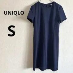 美品 UNIQLO S ポンチ半袖ワンピース　カットソーワンピース ネイビー