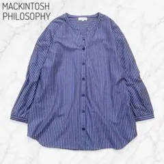 人気 マッキントッシュロンドン コットン混 ストライプ柄 ブラウス 38