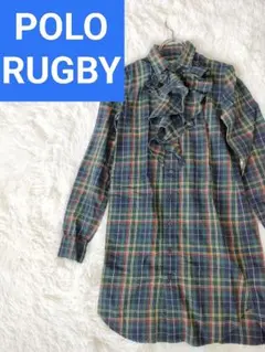 ポロラグビー　ポロラルフローレン　フリル　チェックシャツワンピース　ポロベア