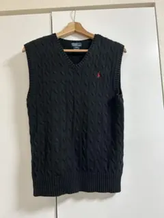 【美品】ポロラルフローレン ケーブルニット ベスト 黒 ボーイズL（女性M相当）