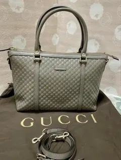 GUCCI マイクログッチ シマレザー ２WAY トートバッグ 449656