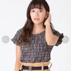 Kastane チェックシャーリングブラウス　フリーサイズ　ブラウン×ネイビー