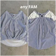 any FAM♡ ストライプ レース 長袖シャツ コットン100% M リボンのサムネイル
