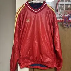 値下げ中　adidas ナイロンジャケット レッド 光沢　スペイン風