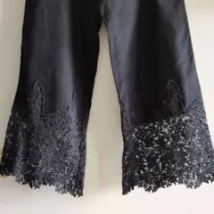 SunnyCloudsサニークラウズ裾レース黒パンツМウエストゴム