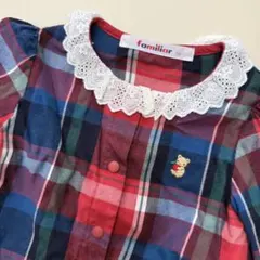 familiar チェック柄ロンパース 70