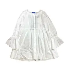 ブルーレーベルクレストブリッジ ギャザーブラウス バックチェック　レース　透け感