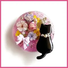 No.2666ハンドメイド　ヘアゴム　レジン　ドライフラワー　黒猫ちゃん No.2666ハンドメイド ヘアゴム レジン ドライフラワー 黒猫ちゃん