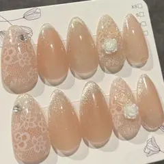 No.102 マグフレンチ レースネイル 薔薇 ちゅるん ワンホン ネイルチップ
